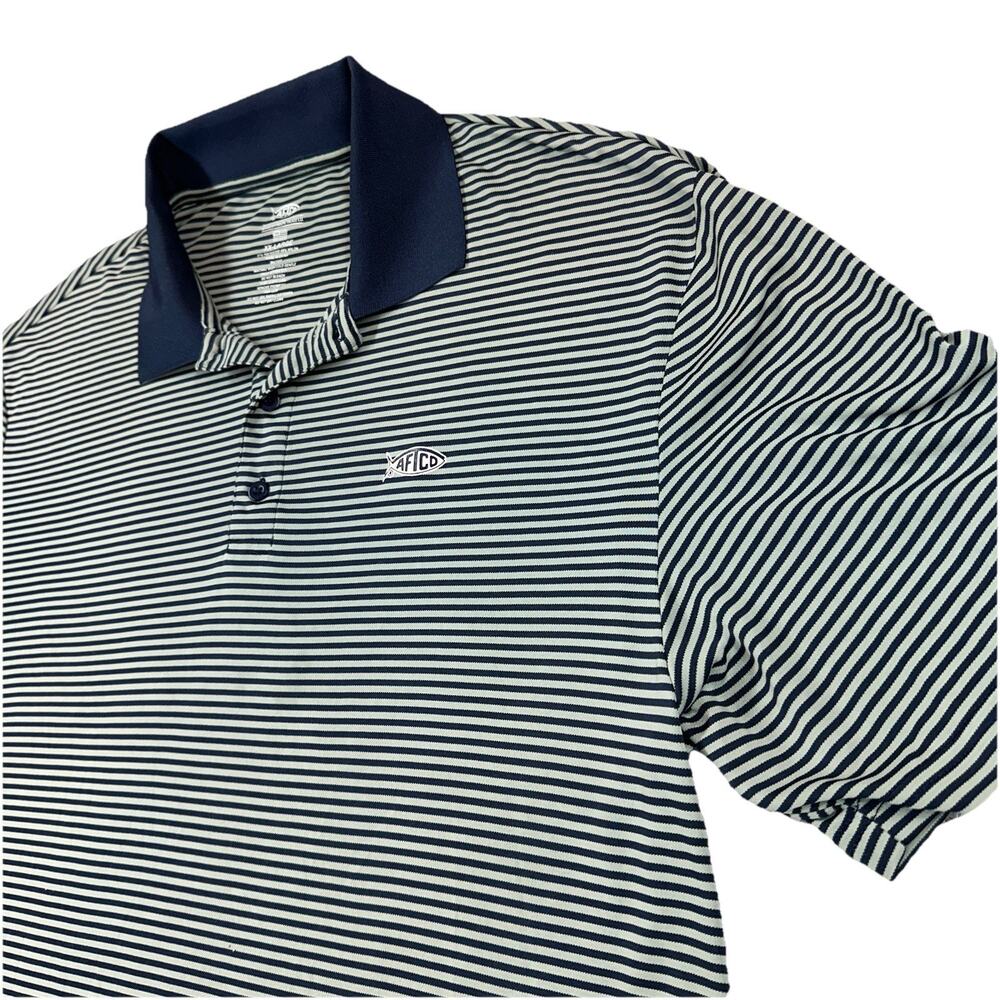 AFTCO Mens XXL Striped Polo Shirt Short Sleeve Blue Fishing Performance 2XL